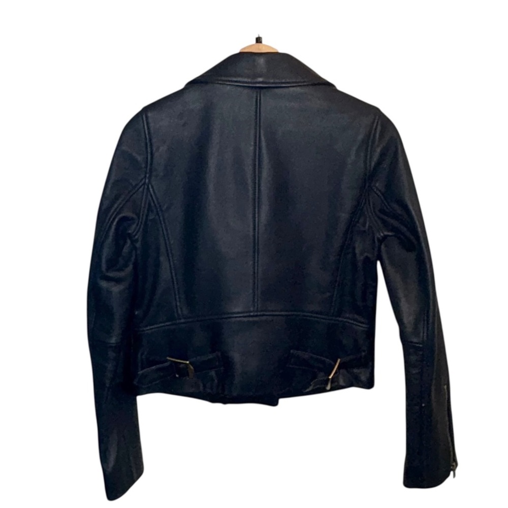 J. Crew Collection Leather Notch Collar Asymmetric Zip-Front Biker Moto Jacket - Picture 3 of 5